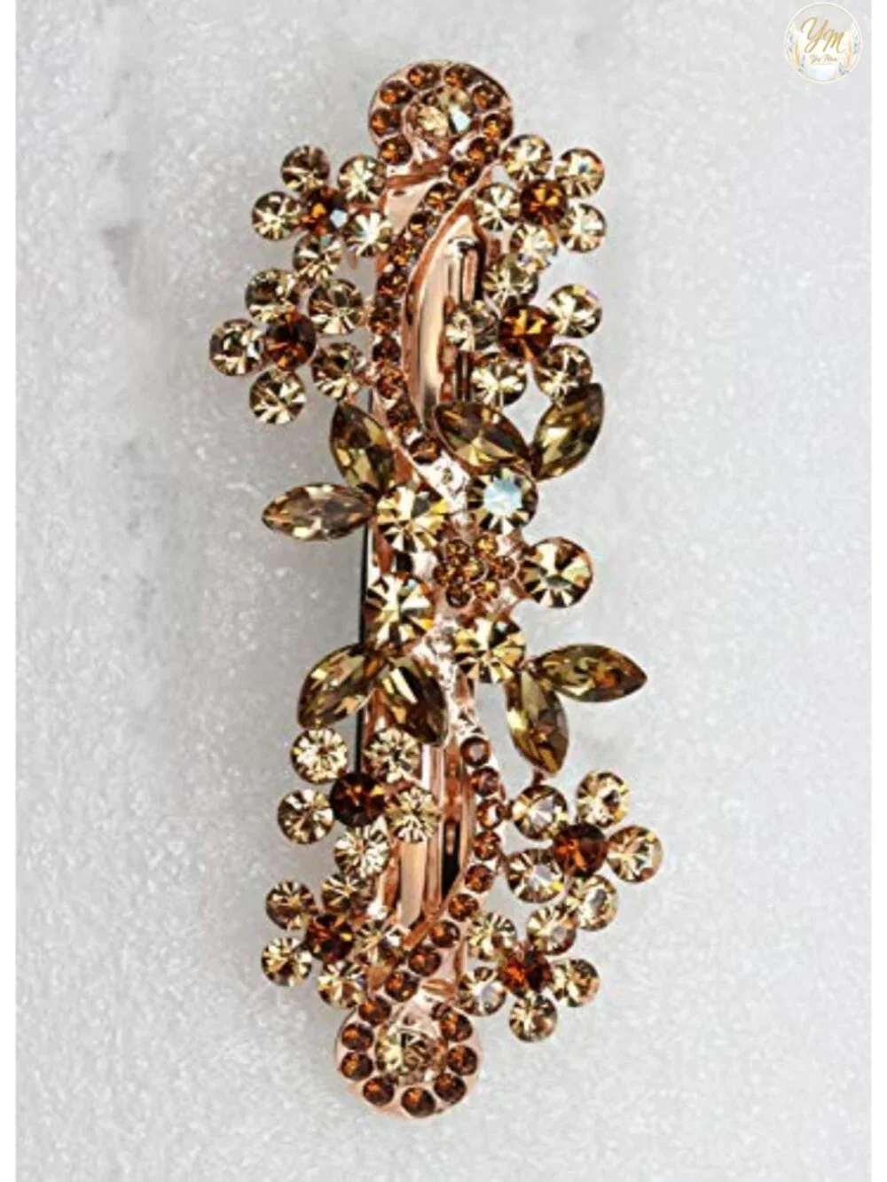 Crystal Floral Hair Barrette Clip Rose Gold Plated Alloy